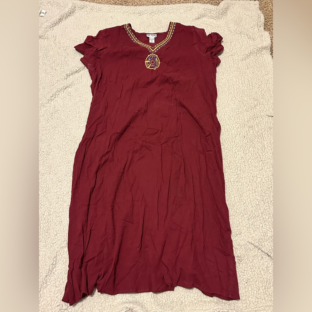 Blair Burgundy Dress with Gold Accents